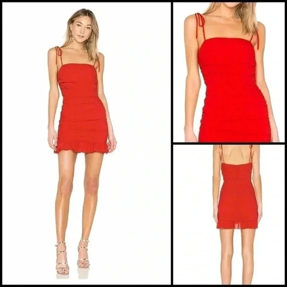Lovers + Friends Amy Cherry Red Ruched Mini Dress Size S - Picture 1 of 9